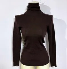 極美品 7-IDconcept. ウール混リブタートルネックニット こげ茶/38のサムネイル