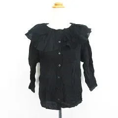 サマンサモスモス SM2 blue ブラウス シャツ 七分袖 フリルカラー F ブラック ※EKM