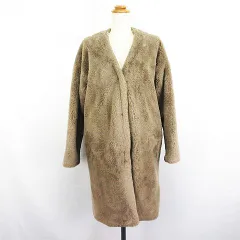 オリーブデオリーブ OLIVE des OLIVE コート アウター フェイクファー 長袖 ノーカラー Vネック ミディアム丈 M ブラウン ※EKM