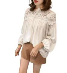 [RED RAY] [レッドレイ] ブラウス レース シフォン 長袖 トップス カットソー 韓国 レディース (JP, アルファベット, M, ホワイト) [ホワイト] [M]