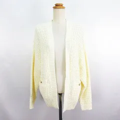 ロペピクニック ROPE Picnic ニット カーディガン 長袖 ドロップショルダー 前開き 羽織り ワッフル編み 金ボタン 38 アイボリー ※EKM