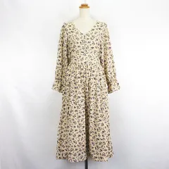 ディスコート Discoat ワンピース チュニック 長袖 Vネック ロング丈 総柄 F ベージュ ※EKM