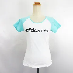 アディダスネオ adidas neo Tシャツ カットソー 半袖 ラウンドネック ロゴ コットン M ホワイト×ライトブルー ※EKM