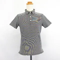 キャロウェイ CALLAWAY GOLF ポロシャツ 半袖 ボーダー ラメ ロゴ ストレッチ M ブラック×ホワイト ゴルフウェア ※EKM