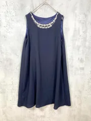 新品 RUIRUE BOUTIQUE ルイルエブティック 定価29629円 ビジュー付 テントライン フレアー ワンピース sizeM/紺 ■■レディース