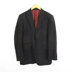 バーバリーブラックレーベル BURBERRY BLACK LABEL ジャケット ブレザー テーラード 長袖 シングル 2B 総裏 ストライプ ウール 40L ブラック ※EKM