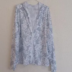 ボタニカル柄 フード付きラッシュガード／ホワイト×グレー系／3XLサイズ／軽量・通気性あり