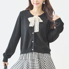 ☆SALE★現品限り★【TRUBE】NEW パールボタン リボン カーディガン M〜L  ブラック(N22-328) レディース 婦人服 トップス 羽織り レース 上品 大人可愛い きれいめ フェミニン 春 20代 30代 40代 50代 60代