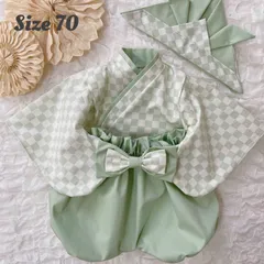 【かぶと付き】ベビー袴 70 ミント＊お食い初め・初節句・100日祝い セット