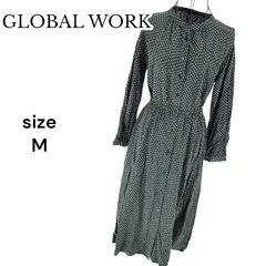 GLOBAL WORK グローバルワーク 変形ドット柄ワンピース グリーン 長袖 M 総柄 レーヨン レディース