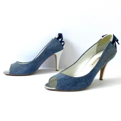 日本製◎ 女性らしいキュートなデザイン【DIANA】ダイアナ オープントゥ ハイヒール デニム パンプス レースアップ りぼん かわいい 上品 お出掛け デート ショッピング U38231 ブルー×ホワイト レディース 24.0cm/M41550UU