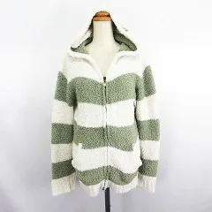 ジェラートピケ gelato pique ルームウェア パーカー ジャケット 長袖 ジップアップ ボーダー ロゴ ストレッチ F グリーン×アイボリー ※EKM