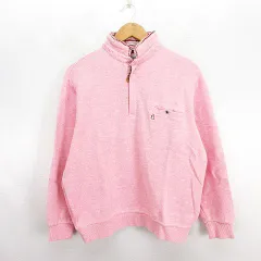 ハッシュパピー Hush Puppies トレーナー スウェット 長袖 襟付き ハーフジップ ロゴ コットン L ピンク ※EKM