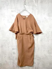 Kaene カエン ポリエステル セパレート風 フレアスリーブ 結婚式二次会 ドレス ワンピース sizeF/茶 ■■◎レディース