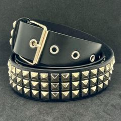 美品✨️666 2連フラットコーンベルト スタッズ パンク レザー 黒