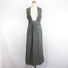 ロペピクニック ROPE Picnic ワンピース チュニック ノースリーブ ロング丈 グレンチェック リボン ウール混 36 グレー ※EKM