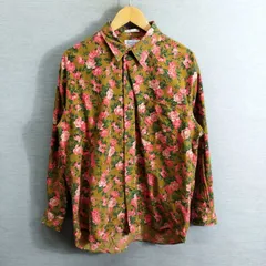 Liveford コーデュロイ 長袖 シャツ ビンテージ 花柄 フラワー 総柄 古着 80s VINTAGE コットン ブラウン系 L A671