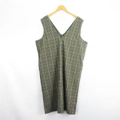 A HAPPY MARILYN ジャンパースカート ワンピース ロング丈 タータンチェック 両面起毛 ストレッチ 大きいサイズ 4L グリーン ※EKM