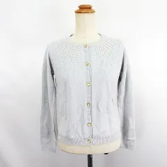 ミーア MIIA ニット カーディガン 長袖 丸首 パールビジュー F グレー ※EKM