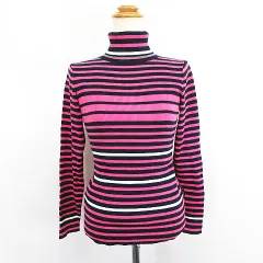 23区 オンワード樫山 SPORT ニット セーター 長袖  タートルネック ボーダー リブ L ピンク×ネイビー×ホワイト×グリーン ※EKM