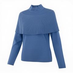 現行タグ Salvatore Ferragamo 長袖ハイネックニットＳ 紺青白 現行タグ Salvatore Ferragamo 長袖ハイネックニットS 紺青白