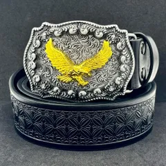 B007 ベルト イーグル 鷲 デザイン PUレザー 黒 メンズ ウエスタン