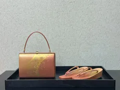 ・小京都・ 草履 23.5cm 草履バッグ オレンジ 金 セット 着物 和服