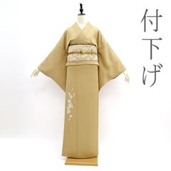 訪問着＊袷着物 立波に螺旋 花模様 落款有 略礼装 ベージュ 正絹 25H06 