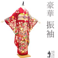 602z17,403y34,小物類☆紅型振袖 古典柄 松竹梅 赤黒☆美品 成人式 