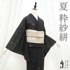 夏【絽】訪問着 黒 流水霞に花弁 作家名有 フォーマル 正絹 26H23 