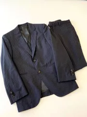 THE SUIT COMPANY スーツカンパニー ストライプ 2ピース セットアップ ジャケット パンツ スーツ sizeM/黒  ■■メンズ