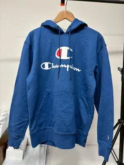 CHAMPION ビッグロゴ パーカー ブルー M US古着