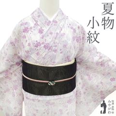 夏着物 撫松庵 絽ちりめん風 洗える小紋 大輪の薔薇 裄長め 美品