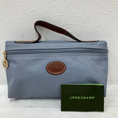 8822　LONGCHAMP　ロンシャン　ハンドバッグ　ポーチ　ブルーグレー系　グレー系　レディース　軽量　ナイロン　レザー　シンプル　きれいめ　上品