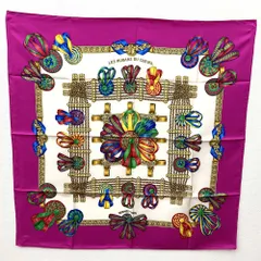 美品 HERMES エルメス カレ90 LES RUBANS DU CHEVAL 馬のリボン飾り スカーフ シルク ピンク レディース ブランド ファッション USED