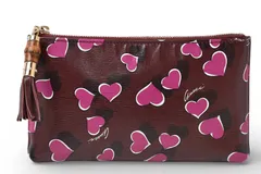 グッチ ポーチ GUCCI バンブー 化粧ポーチ ハートモチーフ ボルドー/ピンク 338815【中古】