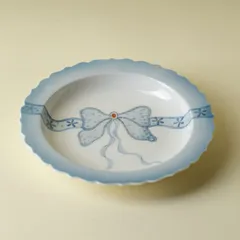 新品未使用 青花手作り粉彩蝶々柄花口茶承 エレガント有田焼乾式茶盤 菓子皿・蓋碗台座