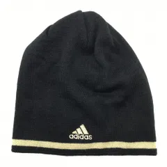 【新品】アディダス ニット帽 黒×ベージュ ロゴ刺しゅう  フリー(57-59㎝)   ゴルフウェア adidas