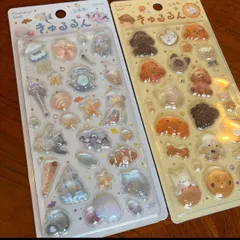 二枚セット　 きゅるるんシール 海の生き物 ふわふわanimals BGM 文具女子博 きゅるるん