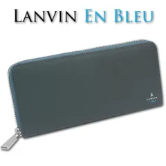 サンプル品 ランバンオンブルー LANVIN en Bleu 牛革 ラウンドファスナー 長財布 メンズ グリーン系 緑 デクスター ロゴ 大容量 くすみカラー