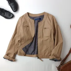 PINK HOUSE ピンクハウス フェイクレザー 合皮 ノーカラージャケット ベージュ (72E＋9435)26A