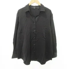 ユニクロ UNIQLO シャツ 長袖 無地 ラウンド 薄手 Lサイズ 黒 ブラック ■GY99