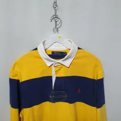 L215 ポロ メンズ ストライプ ラグビーシャツ 長袖Tシャツ L