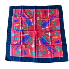 セリーヌ　フランス製　大判スカーフ　タッセル柄　ネイビー　レッド　ゴールド　ヴィンテージ