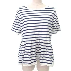 ザラ ZARA 美品 ペプラム ボーダー 半袖 Tシャツ L 紺 ネイビー 白 ホワイト ■GY54 A0123