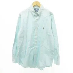 ラルフローレン RALPH LAUREN 長袖 ボタンダウン シャツ ワンポイント ロゴ 薄手 39-82 M～Lサイズ 水色 ライトブルー ■GY54
