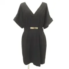 ザラ ZARA Vネック ミニ ワンピース ウエスト装飾 半袖 S 黒 ブラック ■GY54