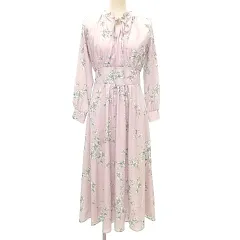 トッコ tocco 美品 花柄 ロング ワンピース 長袖 フレア M ライトピンク ■GY54 A0121