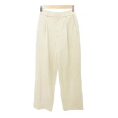 ユニクロ UNIQLO スラックス パンツ 無地 センタープレス 薄手 XSサイズ アイボリー ■GY54