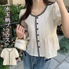 ブラウス シャツブラウス レディース トップス シャツ 半袖 ゆったり 夏 フレアブラウス 水玉柄 フェミニン 大人